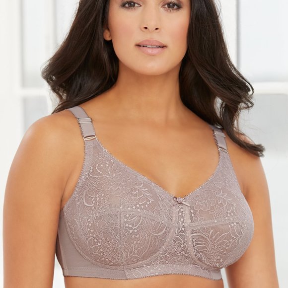 Set Of 3! 50C Glamorise COMFORT LIFT Bra (COTTON-LINED) Wireless LACE TAUPE NEW - Picture 7 of 16